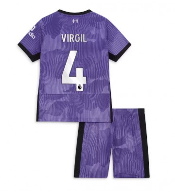 Liverpool Virgil van Dijk #4 Tredjedraktsett Barn 2023-24 Kortermet (+ Korte bukser)